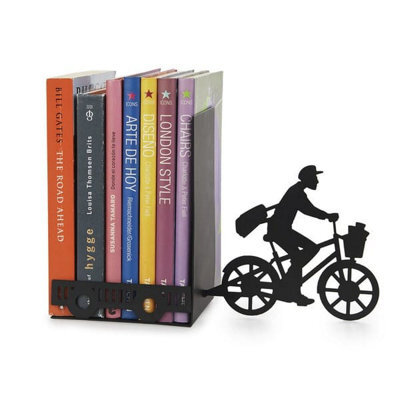 Balvi Postman Pedalling Bike With Trailer Silhouette Black Metal Bookends - image 1