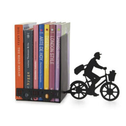 Balvi Postman Pedalling Bike With Trailer Silhouette Black Metal Bookends - thumbnail 1