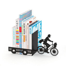Balvi Postman Pedalling Bike With Trailer Silhouette Black Metal Bookends - thumbnail 4
