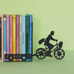 Balvi Postman Pedalling Bike With Trailer Silhouette Black Metal Bookends - thumbnail 2
