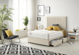 "Somnior Beds Platinum Divan Bed Set With 4 Drawers With Mattress & 30"" Headboard - Tweed Fabric, Natural, 4Ft Small Double" - thumbnail 3