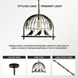 Ledsone Modern Bird Cage Pendant Light Brushed Brass Metal Lamp Shade E27 Base 49X40Cm 95Cm Adjustable Cable Easy Fit - thumbnail 4