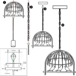 Ledsone Modern Bird Cage Pendant Light Brushed Brass Metal Lamp Shade E27 Base 49X40Cm 95Cm Adjustable Cable Easy Fit - thumbnail 3