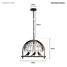 Ledsone Modern Bird Cage Pendant Light Brushed Brass Metal Lamp Shade E27 Base 49X40Cm 95Cm Adjustable Cable Easy Fit - thumbnail 2