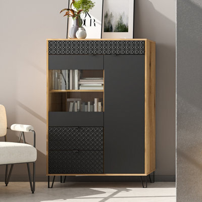 Heze Furniture Bellano Low Display Cabinet - Evok Oak / Black - image 1