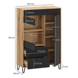 Heze Furniture Bellano Low Display Cabinet - Evok Oak / Black - thumbnail 4