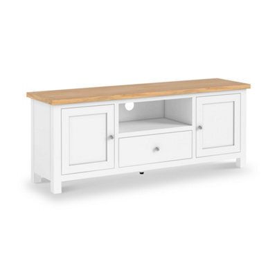 Farro Xl White 150Cm Tv Unit - Fully Assembled - Painted With Oak Top By Roseland Furniture - image 1