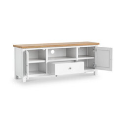 Farro Xl White 150Cm Tv Unit - Fully Assembled - Painted With Oak Top By Roseland Furniture - thumbnail 4