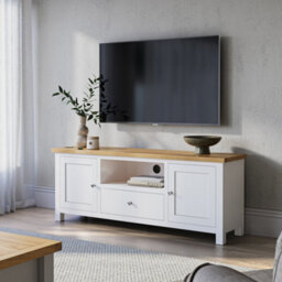 Farro Xl White 150Cm Tv Unit - Fully Assembled - Painted With Oak Top By Roseland Furniture - thumbnail 2