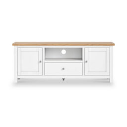 Farro Xl White 150Cm Tv Unit - Fully Assembled - Painted With Oak Top By Roseland Furniture - thumbnail 3