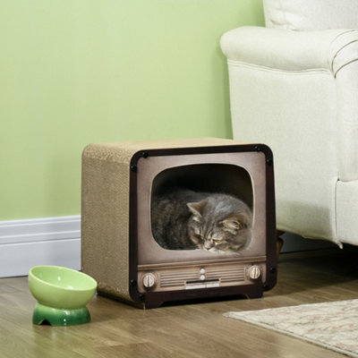 Pawhut Tv Shape Cat Scratching Board With Catnip, For Indoor Cats, Brown - image 1