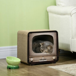 Pawhut Tv Shape Cat Scratching Board With Catnip, For Indoor Cats, Brown