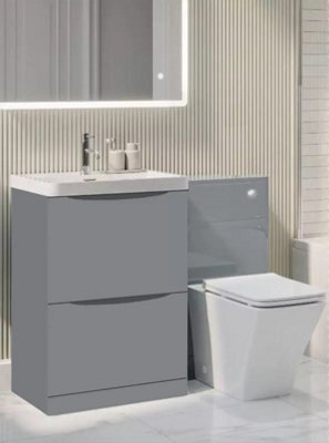 D Pro T Bathrooms 700mm Vanity Unit High Gloss Light Grey Freestanding Bathroom Cabinet With Ceramic Basin & Soft Close Drawer - image 1
