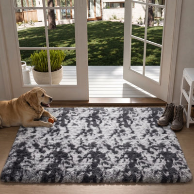 Oxford Homeware Shaggy Rug Anti-Slip Washable Soft Fluffy Living Room And Bedroom Rug (Mottled Grey, 50X80Cm) - image 1