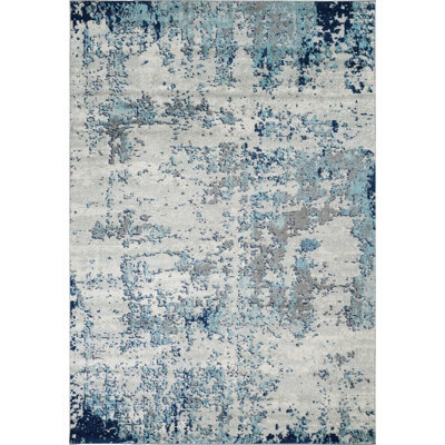 Livabliss Sunderland-Abstract Blue Grey Modern Marble Living Dining Bedroom Rug 160 X 220 Cm Easy Care, Non Shedding - image 1
