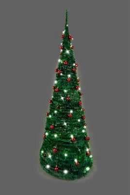 Shatchi Christmas 6Ft Prelit Pop Up Tree Led Warm White Lights And Red Baubles  Battery Operated - image 1