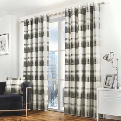 Fusion Balmoral Check Country Checked Pattern Pair Of Dark Grey Eyelet Curtains - image 1