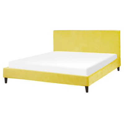 Beliani Bed Velvet Fitou 160 X 200 Cm (Eu King Size) Yellow - image 1