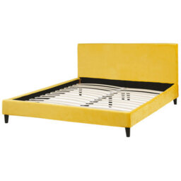 Beliani Bed Velvet Fitou 160 X 200 Cm (Eu King Size) Yellow - thumbnail 4