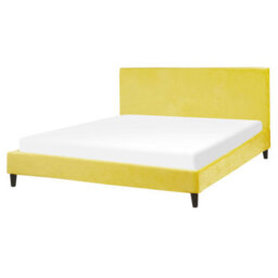 Beliani Bed Velvet Fitou 160 X 200 Cm (Eu King Size) Yellow - thumbnail 1