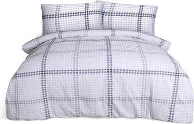 Luxury Houndstooth Check  Brushed Cotton Duvet Cover Set - Easy Care Bedding - image 1
