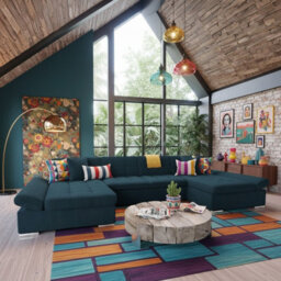 Alia Living Room Corner Sofa Bed With Polyurethane Foam Wave Spring Wooden Frame 360X160X75Cm Blue - thumbnail 2