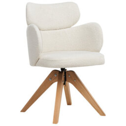 Wyld And Coco Nordic Home Swivel Dining Chair Light Beige Boucle Curved Backrest On Oak Legs - thumbnail 4