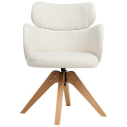 Wyld And Coco Nordic Home Swivel Dining Chair Light Beige Boucle Curved Backrest On Oak Legs - thumbnail 1