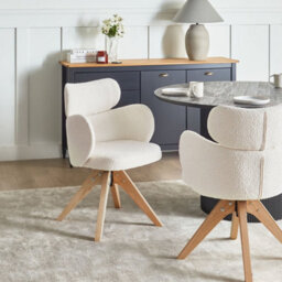 Wyld And Coco Nordic Home Swivel Dining Chair Light Beige Boucle Curved Backrest On Oak Legs - thumbnail 2