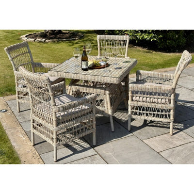 Wyld Haus Santorini 4-Seater Cream Wicker Outdoor Dining Set With Glass Table - image 1
