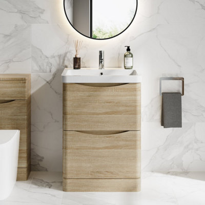 Affine 600mm Bathroom Vanity Unit Floorstanding Storage Furniture Basin Soft Close Oak - image 1