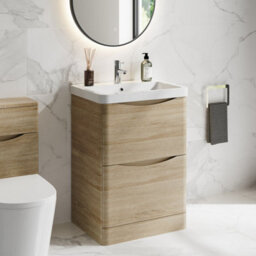 Affine 600mm Bathroom Vanity Unit Floorstanding Storage Furniture Basin Soft Close Oak - thumbnail 2