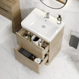 Affine 600mm Bathroom Vanity Unit Floorstanding Storage Furniture Basin Soft Close Oak - thumbnail 3
