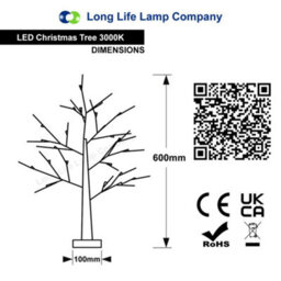 Long Life Lamps Company Led Indoor Christmas Tree White 60Cm 3000K Light Dual Mains And Battery Operated Tree03 - thumbnail 2