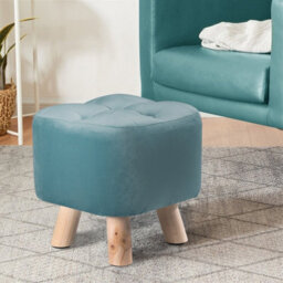 Thehotsale Blue Modern Small Square Velvet Buttoned Footrest With Wooden Legs For Living Room - thumbnail 3