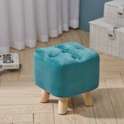 Thehotsale Blue Modern Small Square Velvet Buttoned Footrest With Wooden Legs For Living Room - thumbnail 2
