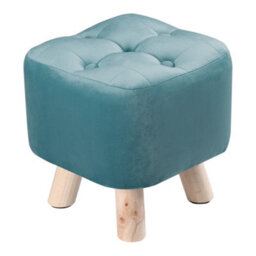 Thehotsale Blue Modern Small Square Velvet Buttoned Footrest With Wooden Legs For Living Room - thumbnail 4