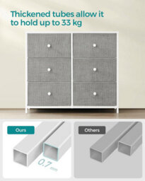 Songmics Drawers Cabinet, 6 Fabric Drawers With Strong Metal Frame, Storage Organizer Unit, Light Grey And White - thumbnail 4