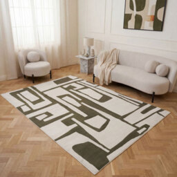 The Rugs Loft Olive And Ivory Abstract Geometric Living Room Area Rug And Runners Soft Pile - thumbnail 3