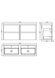 Nuie Havana Wall Hung 4 Drawer Vanity Basin Unit & Double Polymarble Basin, Modern Sink Vanity Unit In Autumn Oak With White - thumbnail 7