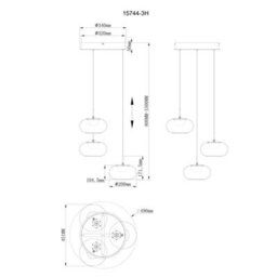 Luminosa Lighting Luminosa Quintara Cluster Pendant Ceiling Light Matt Black Smoke Glass Shade 3X Led 3000K - thumbnail 5