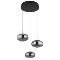 Luminosa Lighting Luminosa Quintara Cluster Pendant Ceiling Light Matt Black Smoke Glass Shade 3X Led 3000K - thumbnail 2