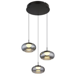 Luminosa Lighting Luminosa Quintara Cluster Pendant Ceiling Light Matt Black Smoke Glass Shade 3X Led 3000K - thumbnail 1