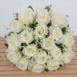 Artificial Silk Rose Bouquet (18 Heads) - Lifelike Faux Flowers For Wedding, Home Decor & Events - Beige
