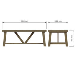 FWSTYLE 2M Fixed Top Dining Table Solid Reclaimed Natural Pine - thumbnail 4
