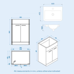 Nes Home 600mm Freestanding Vanity Unit With Basin, Btw Toilet, Wc Unit Royal Blue - thumbnail 6