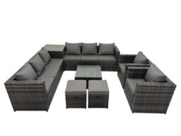 Fimous Garden Rattan Outdoor Furniture Set 10 Seater Patio Corner Sofa Coffee Table With 2 Small Stool Side Table Dark Grey - thumbnail 1