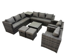 Fimous Garden Rattan Outdoor Furniture Set 10 Seater Patio Corner Sofa Coffee Table With 2 Small Stool Side Table Dark Grey - thumbnail 2