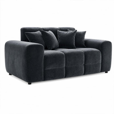 Furnishings For Less UK Jenson Black 2 Seater Plush Velvet Sofa With Deep Seats - image 1