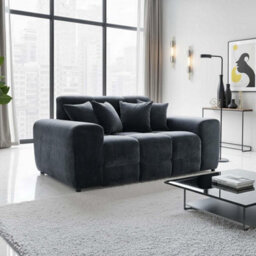 Furnishings For Less UK Jenson Black 2 Seater Plush Velvet Sofa With Deep Seats - thumbnail 3